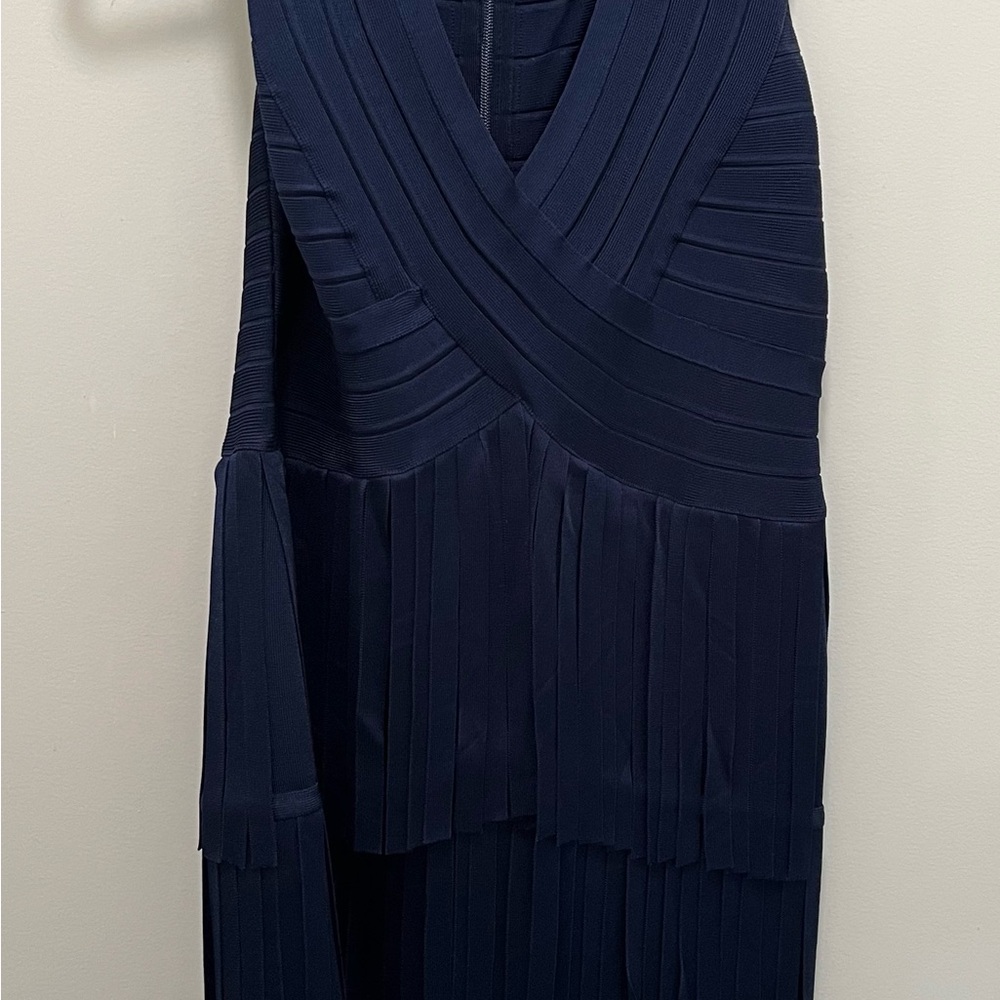 Herve Leger Elegant Navy Blue Pleated Dress